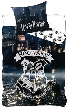 Harry Potter sengetøj - 140x200 cm - Hogwarts Logo - Selvlysende sengetøj - 2 i 1 sengesæt - 100% bomuld